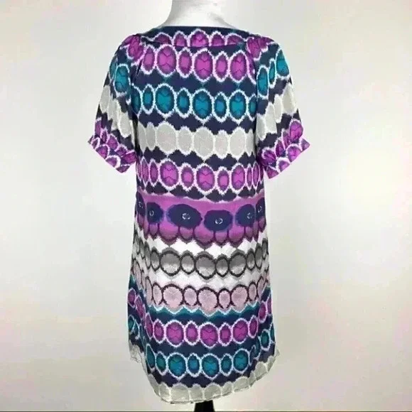 Glam dress sz S 100% silk multicolored geometric - Picture 4 of 8